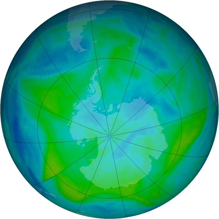 Antarctic ozone map for 06 March 1988